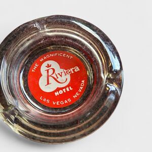 Vintage Riviera Hotel Casino Glass Ashtray Las Vegas Mid Century Tobacciana Red